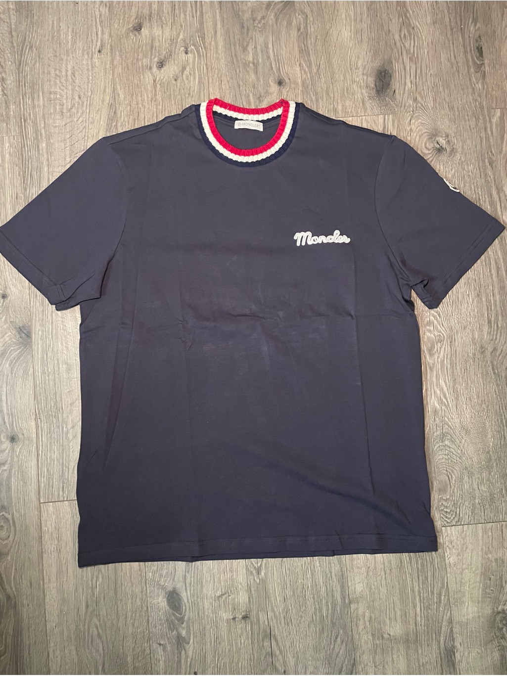 Moncler Navy Red White Short Sleeve Embroidered T-Shirt Size Large